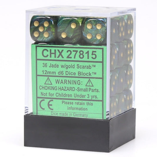 Chessex: Scarab 12mm D6 Jade/Gold (x36)