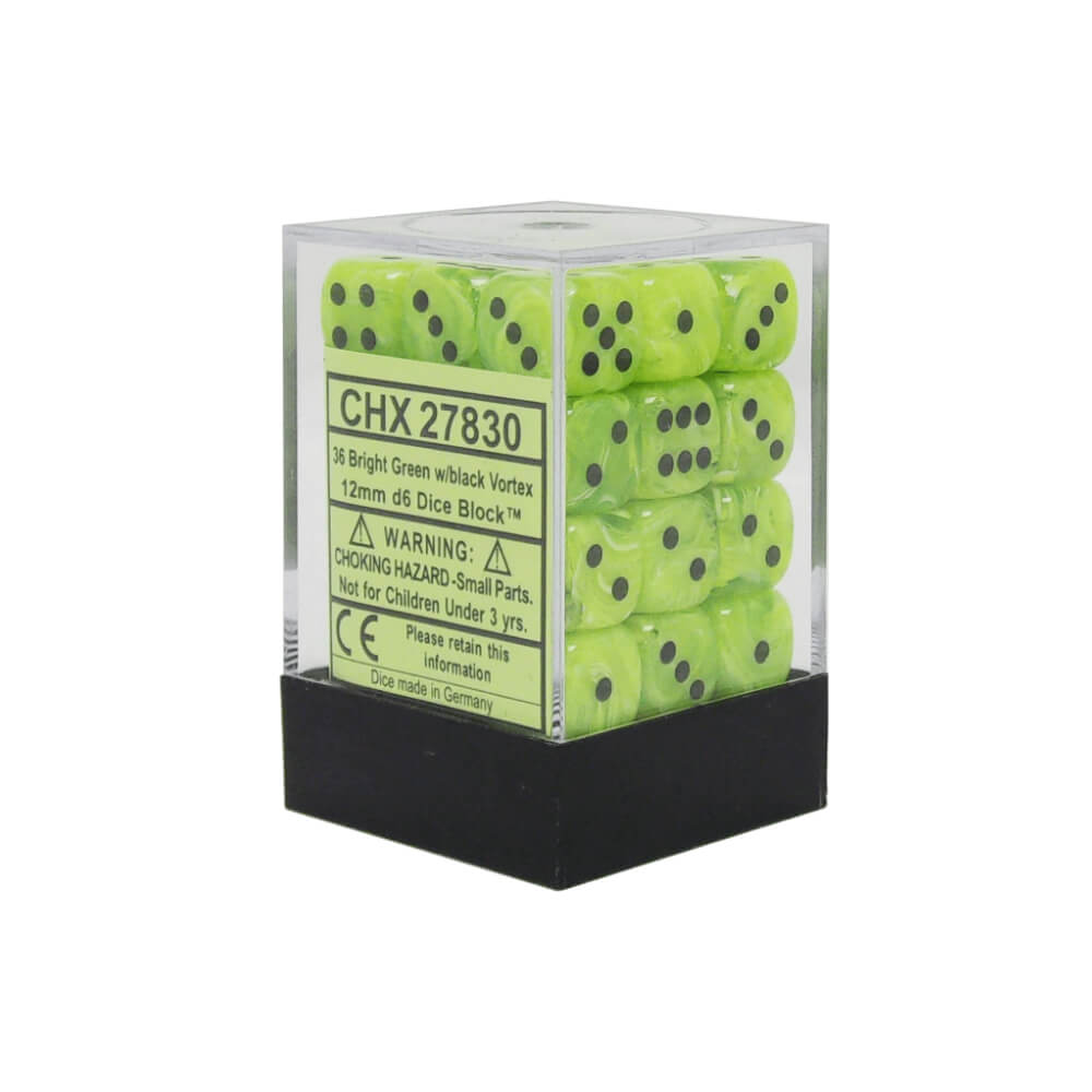 Chessex: Vortex 12mm D6 Bright Green/Black (x36)