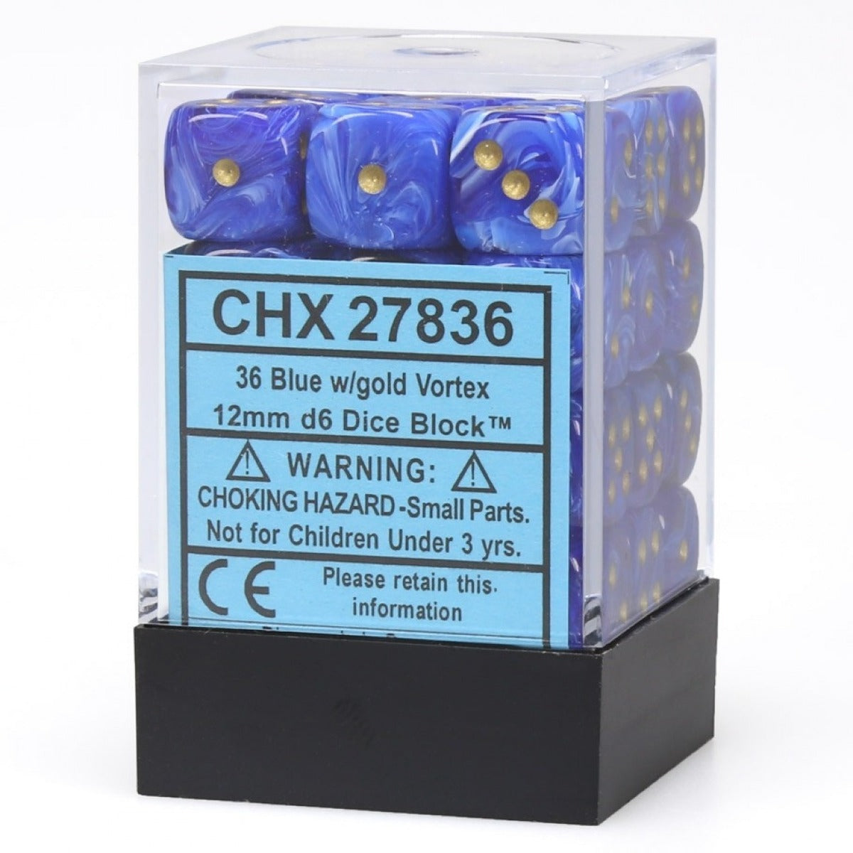Chessex: Vortex 12mm D6 Blue/Gold (x36)