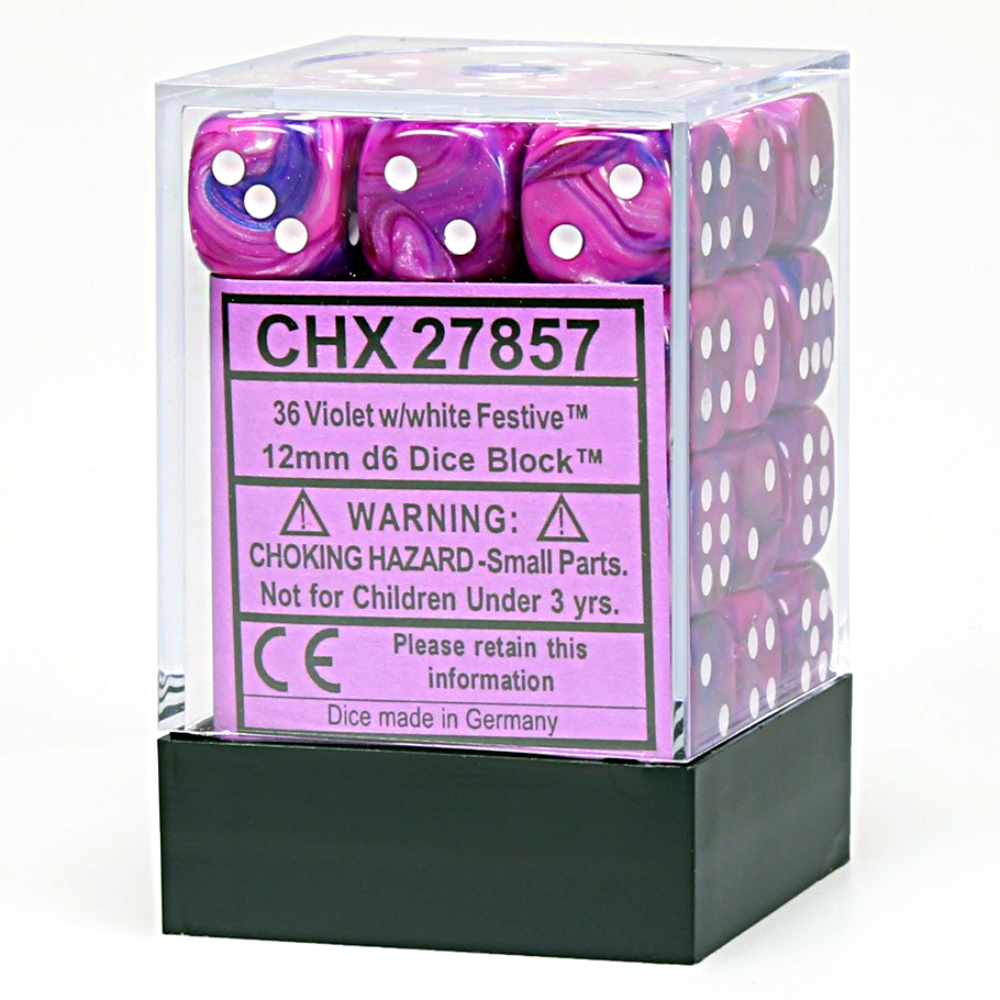 Chessex: Festive 12mm D6 Violet/White (x36)