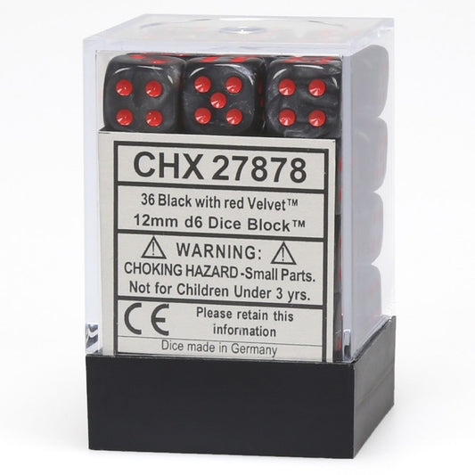 Chessex: Velvet 12mm D6 Black/Red (x36)