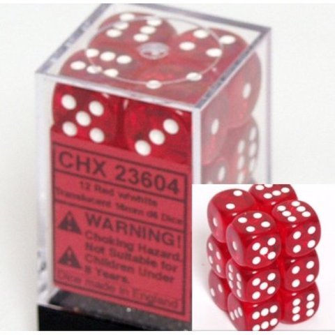 Chessex: Translucent 16mm D6 Red/White (x12)