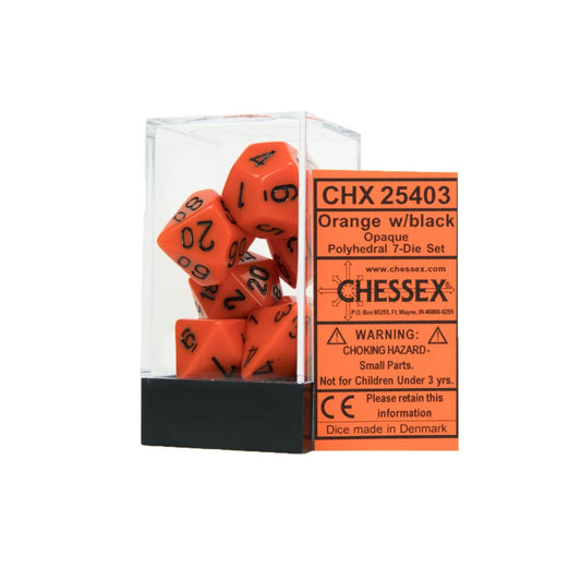 Chessex: Opaque Polyhedral Orange/Black 7-Die Set