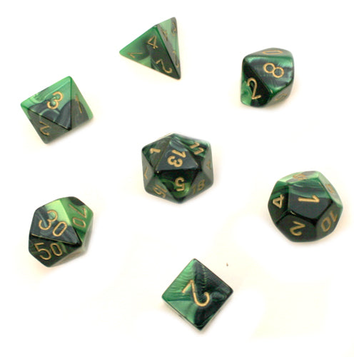 Chessex: Gemini Polyhedral Black-Green/Gold 7-Die Set