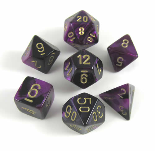 Chessex: Gemini Polyhedral Black-Purple/gold 7-Die Set