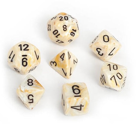 Chessex: Marble Polyhedral Ivory/Black 7-Die Set