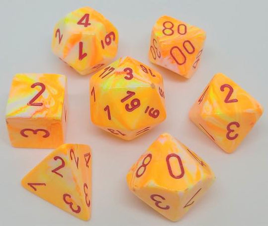 Chessex: Festive Polyhedral Sunburst/Red 7-Die Set