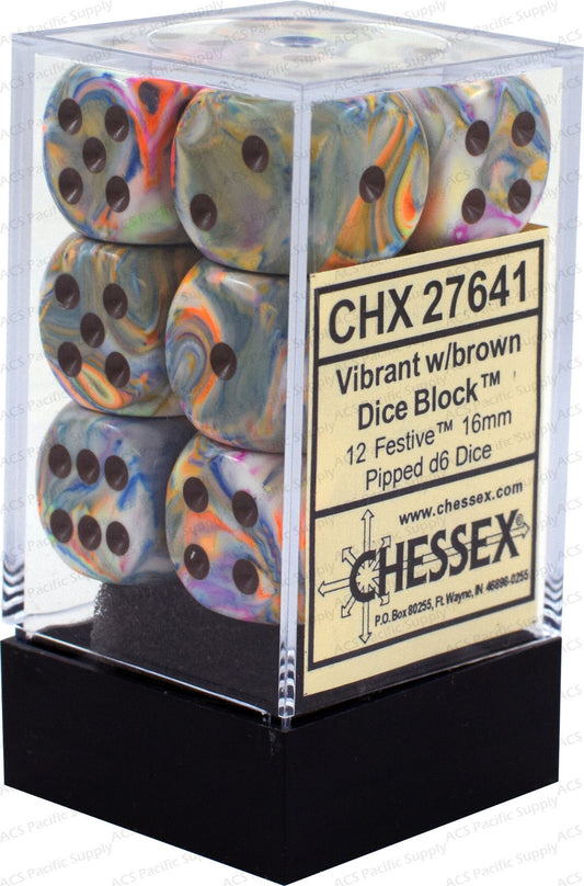 Chessex: Festive 16mm D6 Vibrant/Brown (x12)