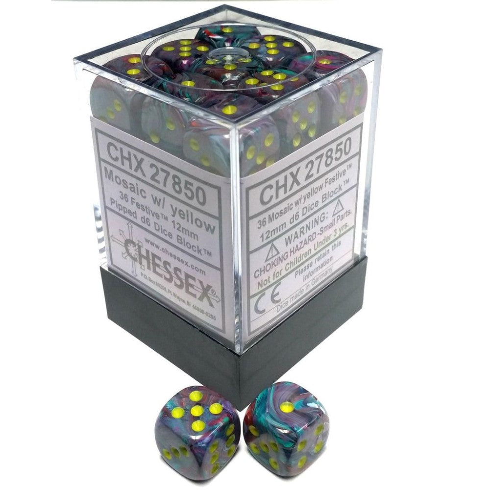 Chessex: Festive 12mm D6 Mosaic/Yellow (x36)
