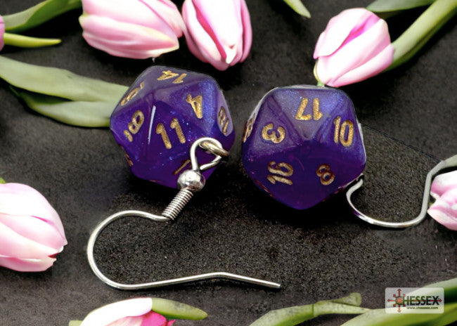 Chessex: Earrings Mini D20 Pair Borealis Royal Purple (Hook)
