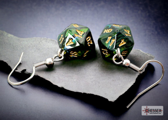 Chessex: Earrings Mini D20 Pair Scarab Jade (Hook)