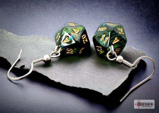 Chessex: Earrings Mini D20 Pair Scarab Jade (Hook)