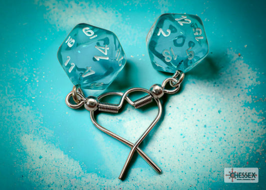 Chessex: Earrings Mini D20 Pair Translucent Teal (Hook)