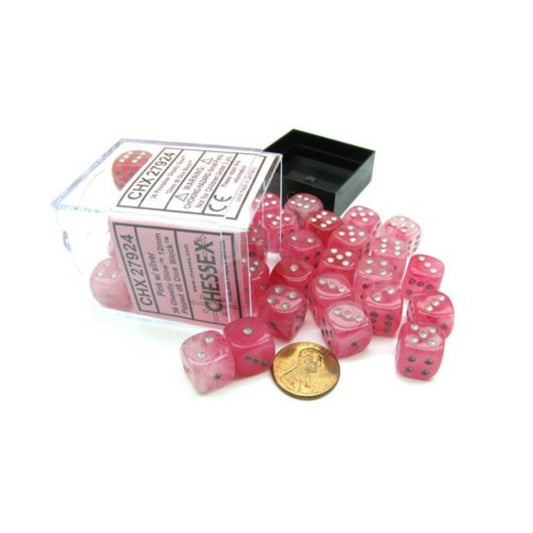 Chessex: Ghostly Glow 12mm D6 Pink/Silver (x36)