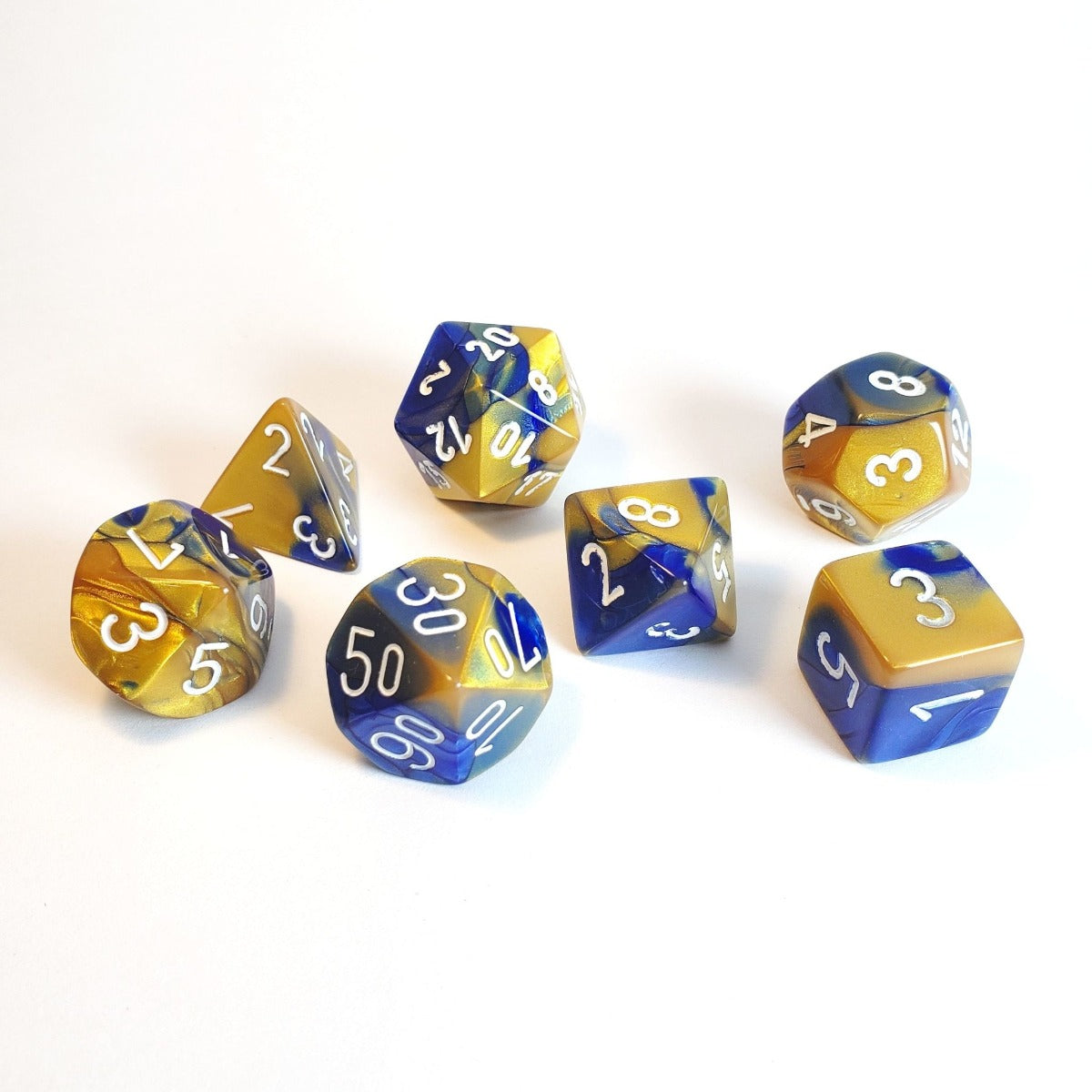 Chessex: Gemini Polyhedral Blue-Gold/White 7-Die Set