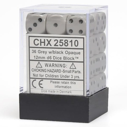 Chessex: Opaque 12mm D6 Dark Grey/Black (x36)
