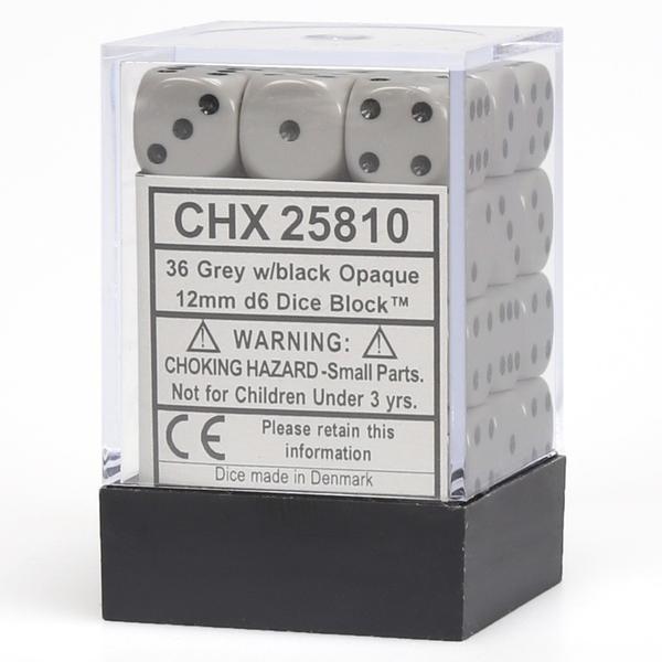Chessex: Opaque 12mm D6 Dark Grey/Black (x36)