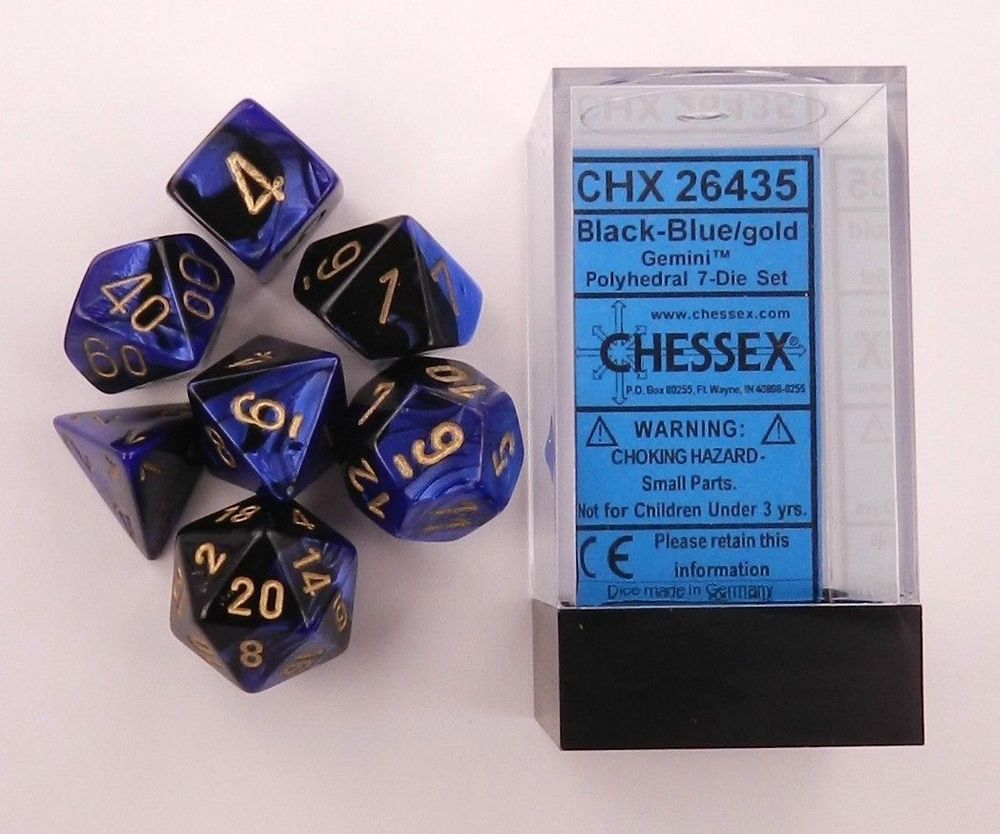 Chessex: Gemini Polyhedral Black-Blue/Gold 7-Die Set