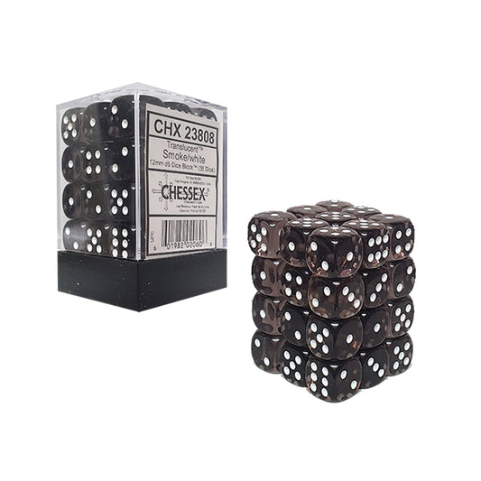 Chessex: Translucent 12mm D6 Smoke/White (x36)