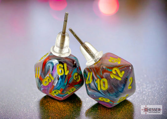 Chessex: Earrings Mini D20 Pair Festive Mosaic (Stud)