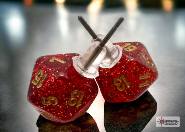 Chessex: Earrings Mini D20 Pair Glitter Ruby (Stud)