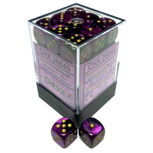 Chessex: Gemini 12mm D6 Black-Purple/Gold (x36)